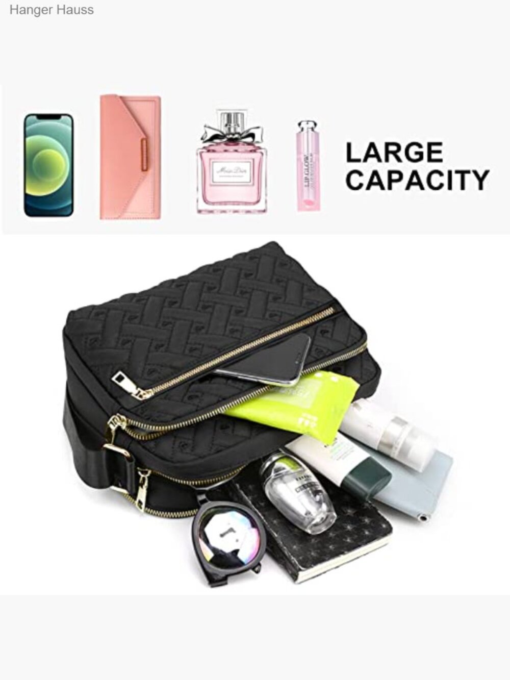 Medium Nylon Crossbody Bag - Travel Quilted Purse - Picture 3 of 7